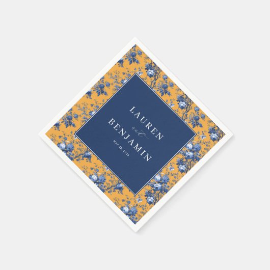 Elegant Navy and Orange Floral Servet (Hoek)