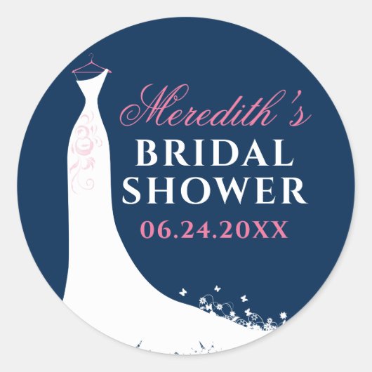 Elegant Navy and Pink Wedding Gown Vrijgezellenfee Ronde Sticker (Voorkant)