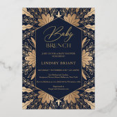Elegant navy and real gold folie script baby brunc folie uitnodiging (Voorkant)
