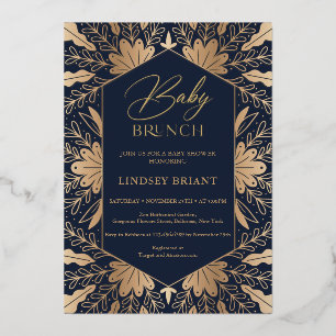Elegant navy and real gold folie script baby brunc uitnodiging