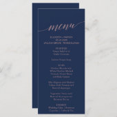 Elegant Navy and Roos Calligraphy Dinner Menu Kaar (Voorkant / Achterkant)
