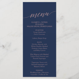 Elegant Navy and Roos Calligraphy Dinner Menu Kaar
