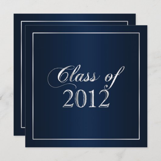 Elegant Navy and Silver Class of 2012 Invitation Kaart (Voorkant / Achterkant)