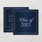 Elegant Navy and Silver Class of 2013 Invitation Kaart (Voorkant / Achterkant)