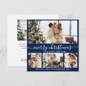 Elegant Navy and White 4 Foto Collage Kerstmis Feestdagenkaart (Voorkant / Achterkant)