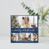 Elegant Navy and White 4 Foto Collage Kerstmis Feestdagenkaart (Staand voorkant)