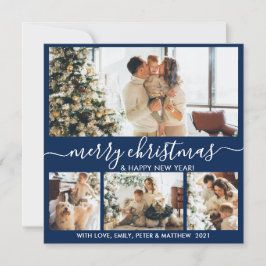 Elegant Navy and White 4 Foto Collage Kerstmis Feestdagenkaart
