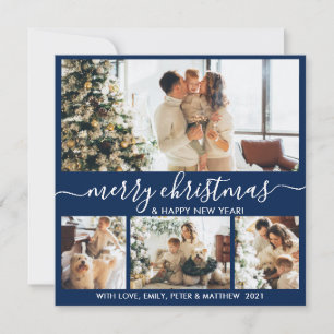 Elegant Navy and White 4 Foto Collage Kerstmis Feestdagenkaart
