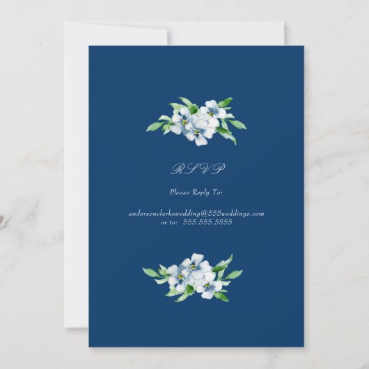 Elegant Navy and White Floral Wedding Kaart (Achterkant)