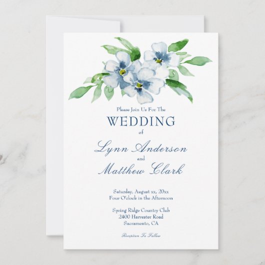 Elegant Navy and White Floral Wedding Kaart (Voorkant)
