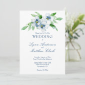 Elegant Navy and White Floral Wedding Kaart (Staand voorkant)