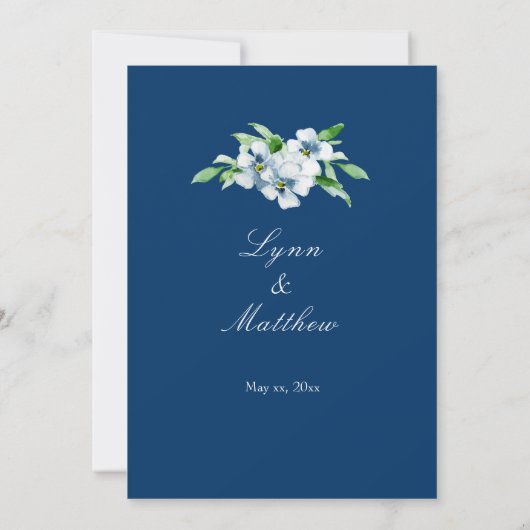 Elegant Navy and White Floral Wedding Kaart (Achterkant)
