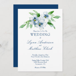 Elegant Navy and White Floral Wedding Kaart