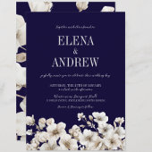 Elegant Navy and White Floral Wedding Kaart