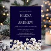 Elegant Navy and White Floral Wedding Kaart