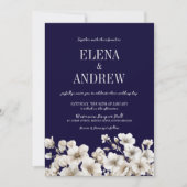 Elegant Navy and White Floral Wedding Kaart (Voorkant)