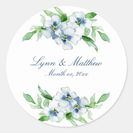 Elegant Navy and White Floral Wedding Ronde Sticker (Voorkant)