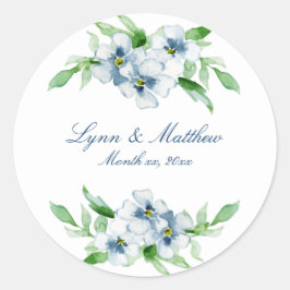 Elegant Navy and White Floral Wedding Ronde Sticker