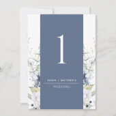 Elegant Navy and White Floral Wedding Table Number (Voorkant)