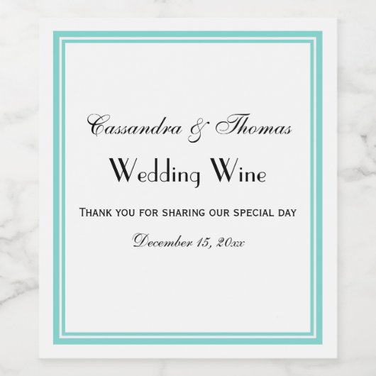 Elegant Navy Aqua Framed H Wine Fles Label Wijn Etiket (Enkel label)