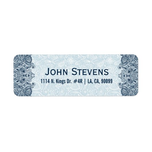 Elegant Navy & Baby Blue Floral Paisley Lace Etiket (Voorkant)