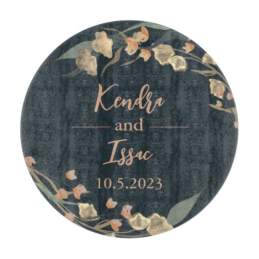Elegant Navy Beige Botanical Wedding Snijplank (Voorkant)