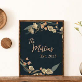 Elegant Navy Beige Botanische Familie Poster