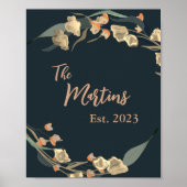 Elegant Navy Beige Botanische Familie Poster (Voorkant)