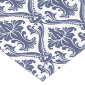 Elegant Navy Blau en Wit Damast Patroon Korte Tafelloper (Hoek)