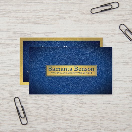 Elegant Navy Blau Leer Goud Label Professioneel (Voorkant / Achterkant in situ)