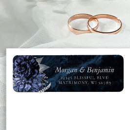 Elegant Navy Blau Zilveren Bloem Motief Retouradre Etiket