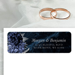 Elegant Navy Blau Zilveren Bloem Motief Retouradre Etiket