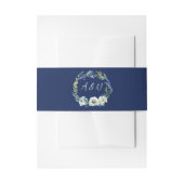 Elegant Navy Blauw Bloemen Krans Monogram Bruiloft Uitnodigingen Wikkel (Voorkant Voorbeeld)