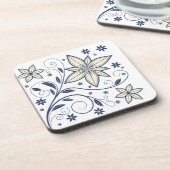 Elegant Navy Blauw Bloempatroon | Bier Onderzetter (Linkerzijde)