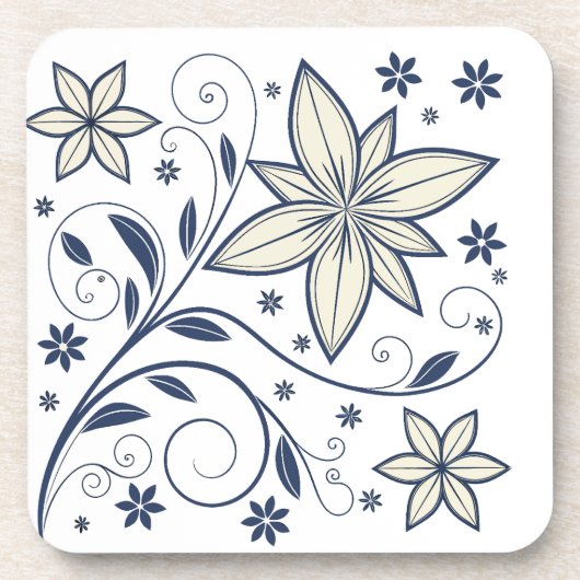 Elegant Navy Blauw Bloempatroon | Bier Onderzetter (Voorkant)
