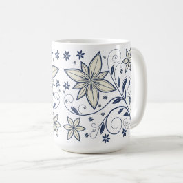 Elegant Navy Blauw Bloempatroon | Koffiemok