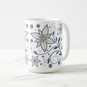 Elegant Navy Blauw Bloempatroon Koffiemok