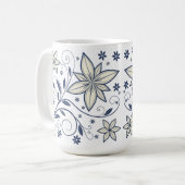 Elegant Navy Blauw Bloempatroon | Koffiemok (Voorkant links)