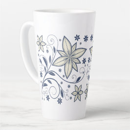 Elegant Navy Blauw Bloempatroon | Latte Mok