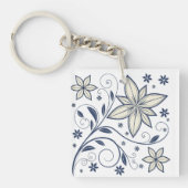 Elegant Navy Blauw Bloempatroon | Sleutelhanger (voorkant)