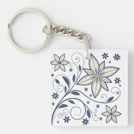 Elegant Navy Blauw Bloempatroon | Sleutelhanger