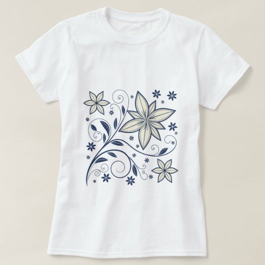 Elegant Navy Blauw Bloempatroon | T-shirt (Design voorkant)