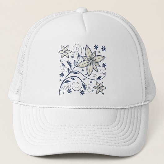 Elegant Navy Blauw Bloempatroon | Trucker Pet (Voorkant)