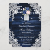 Elegant Navy Blauw Blush Bloemen Bruiloft Kaart (Voorkant / Achterkant)