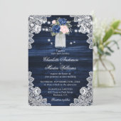 Elegant Navy Blauw Blush Bloemen Bruiloft Kaart (Staand voorkant)