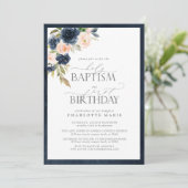 Elegant Navy Blauw Blush Roze Doop 1e Verjaardag Kaart (Staand voorkant)