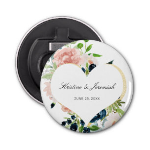 Elegant Navy Blauw Blush Roze Rose Bloemen Bruilof Button Flesopener