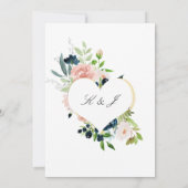 Elegant Navy Blauw Blush Roze Rose Bloemen Bruilof Kaart (Achterkant)