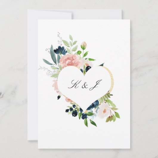 Elegant Navy Blauw Blush Roze Rose Bloemen Bruilof Kaart (Achterkant)