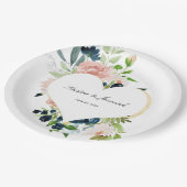 Elegant Navy Blauw Blush Roze Rose Bloemen Bruilof Papieren Bordje (Gekanteld)